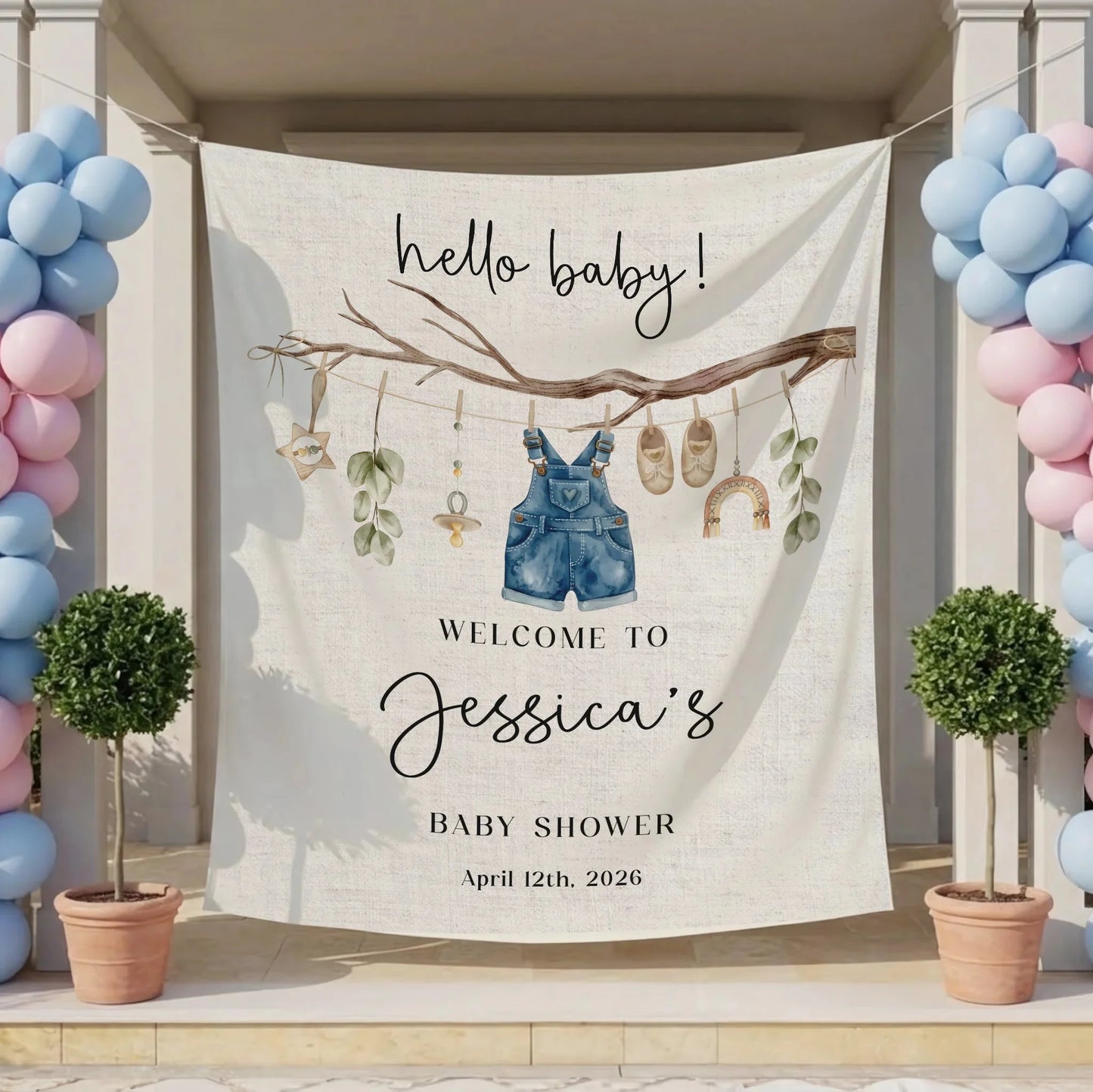 Floral Baby Shower Tapestry Welcome Sign Personalized Custom Name Baby Shower Backdrop Banner, baby shower decor (view 2)