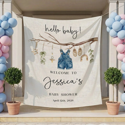 Floral Baby Shower Tapestry Welcome Sign Personalized Custom Name Baby Shower Backdrop Banner, baby shower decor (view 2)