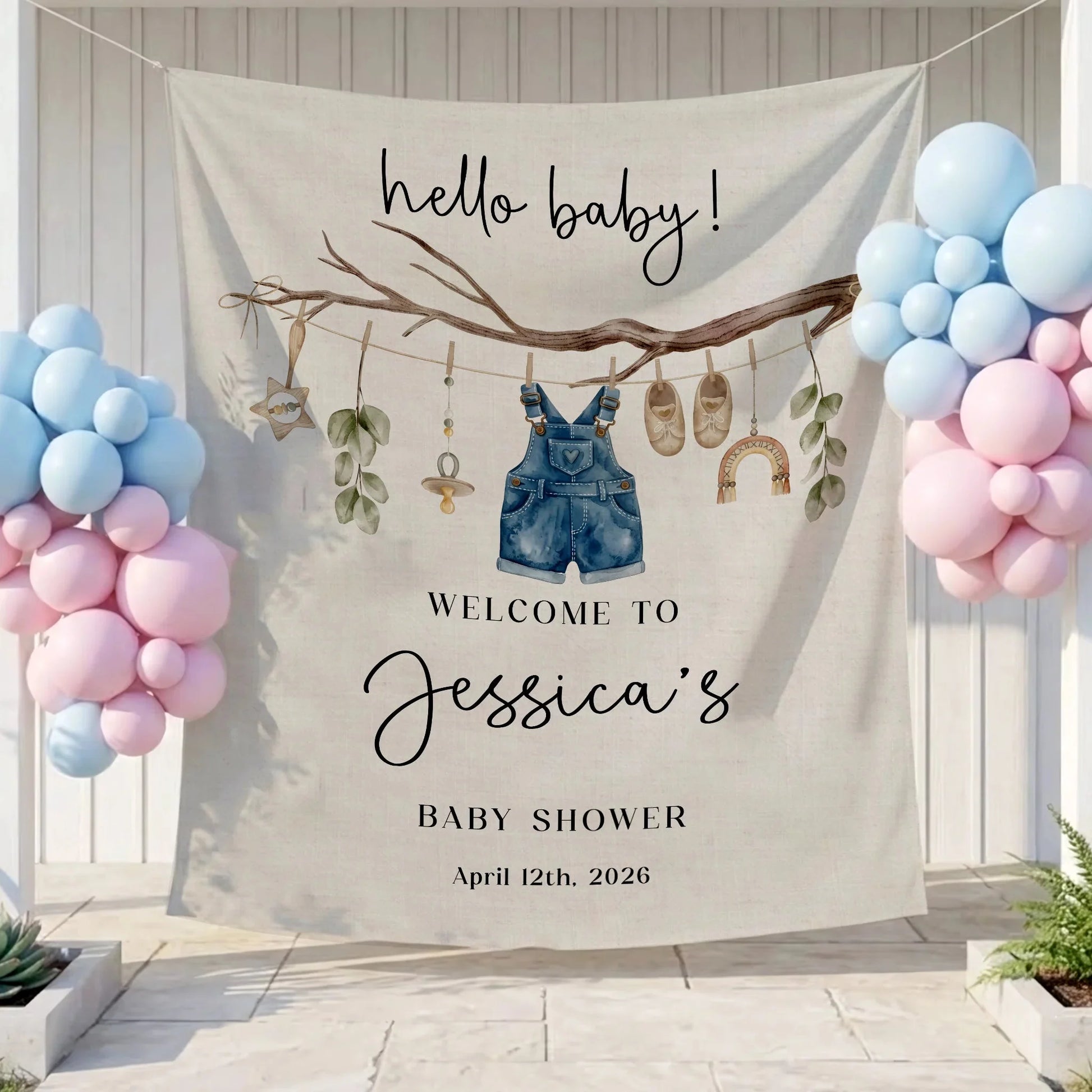 Floral Baby Shower Tapestry Welcome Sign Personalized Custom Name Baby Shower Backdrop Banner, baby shower decor (view 3)