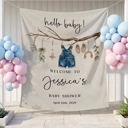 Floral Baby Shower Tapestry Welcome Sign Personalized Custom Name Baby Shower Backdrop Banner, baby shower decor (view 3)