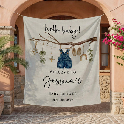 Floral Baby Shower Tapestry Welcome Sign Personalized Custom Name Baby Shower Backdrop Banner, baby shower decor (view 4)