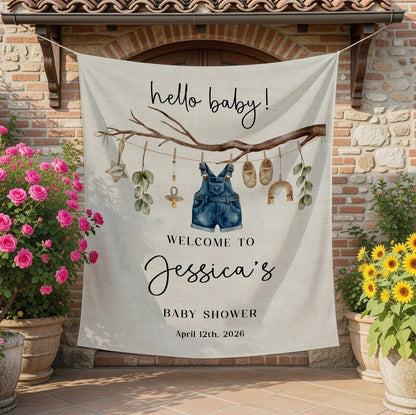 Floral Baby Shower Tapestry Welcome Sign Personalized Custom Name Baby Shower Backdrop Banner, baby shower decor (view 5)