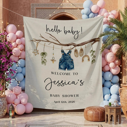 Floral Baby Shower Tapestry Welcome Sign Personalized Custom Name Baby Shower Backdrop Banner, baby shower decor (view 6)