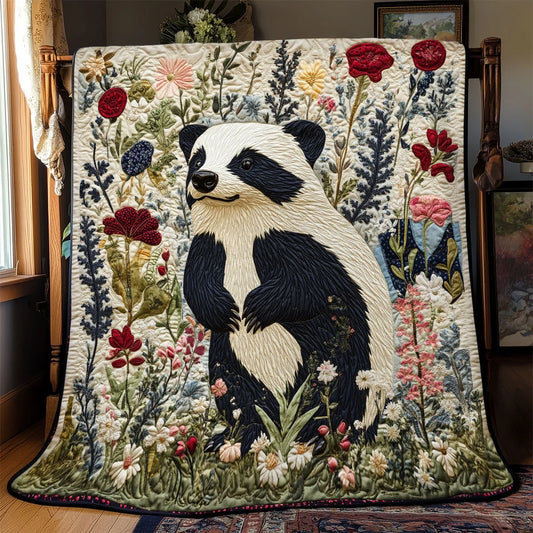Floral Badger Quilt Blanket