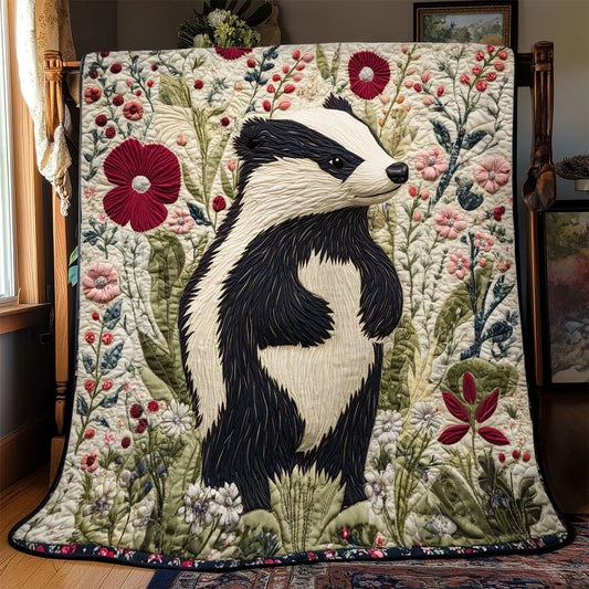 Floral Badger Quilt Blanket