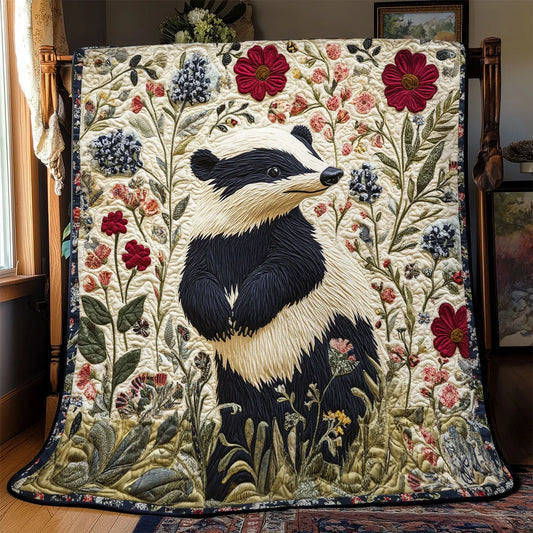 Floral Badger Quilt Blanket