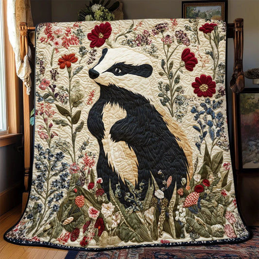 Floral Badger Quilt Blanket