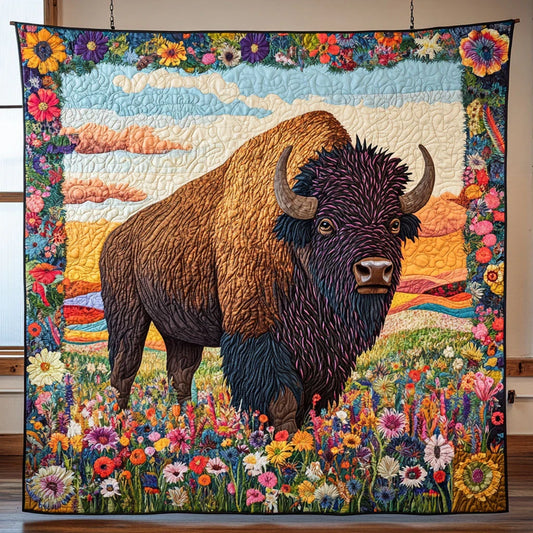 Floral Bison Quilt Blanket