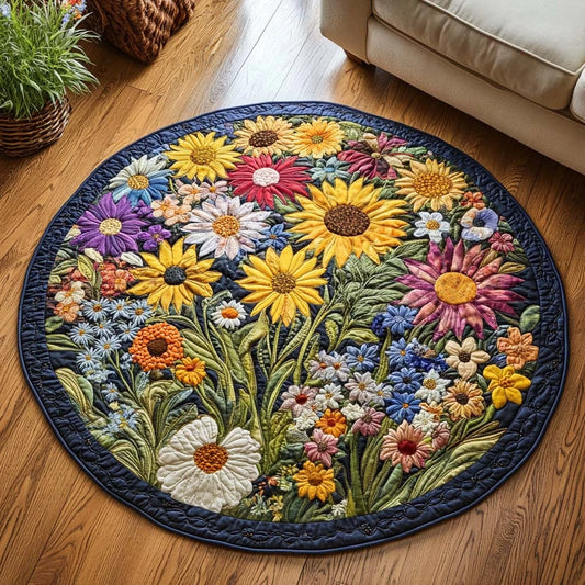 Floral Bloom Quilted Round Mat