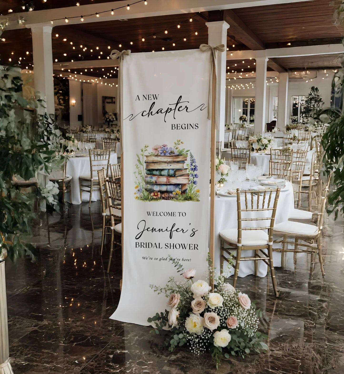 Floral Bridal Shower Banner Personalized Linen Bridal Shower Welcome Banner Custom Name Party Decor, bridal shower decor