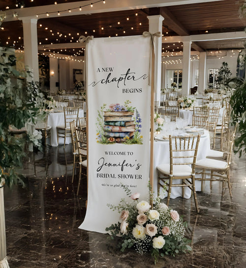 Floral Bridal Shower Banner Personalized Linen Bridal Shower Welcome Banner Custom Name Party Decor, bridal shower decor