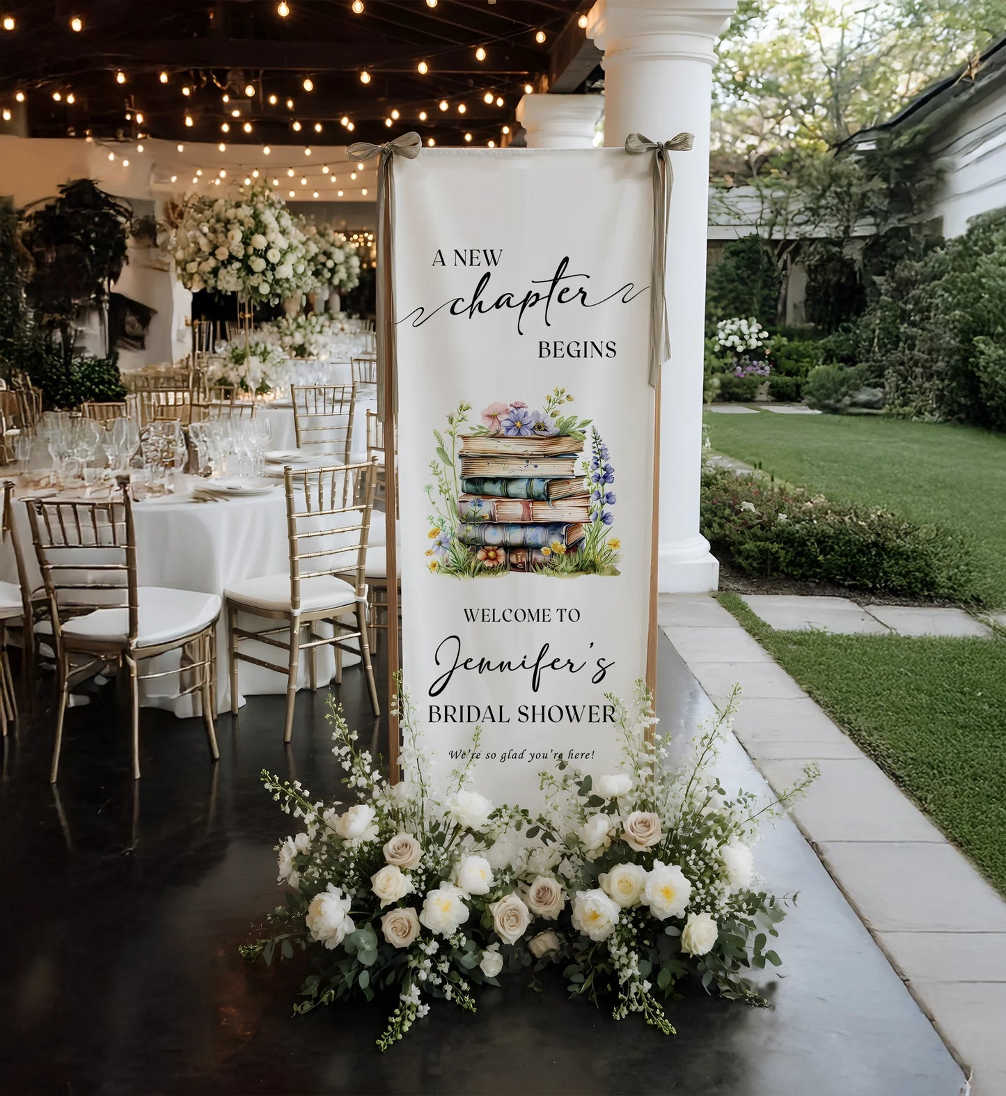Floral Bridal Shower Banner Personalized Linen Bridal Shower Welcome Banner Custom Name Party Decor, bridal shower decor