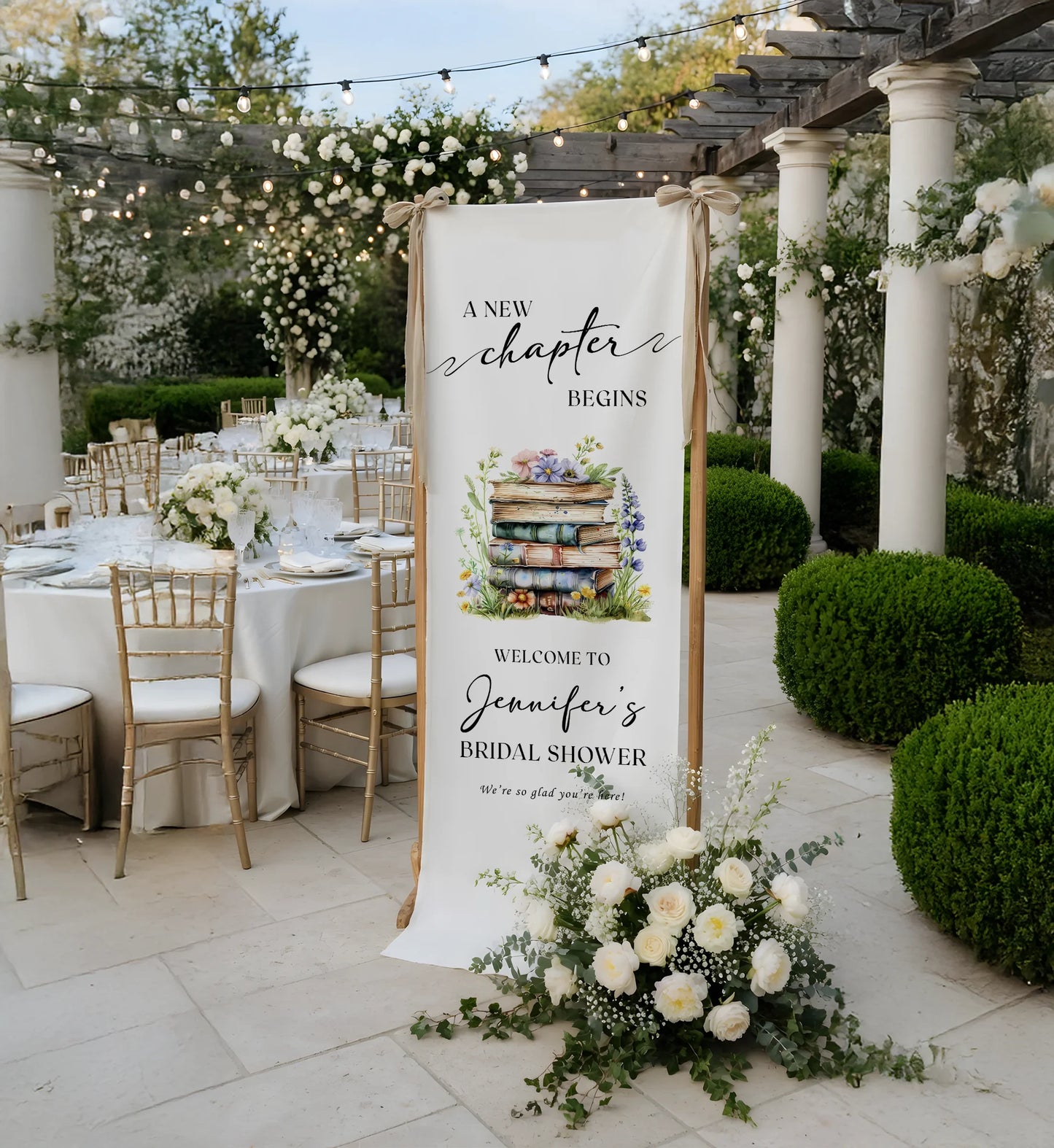 Floral Bridal Shower Banner Personalized Linen Bridal Shower Welcome Banner Custom Name Party Decor, bridal shower decor