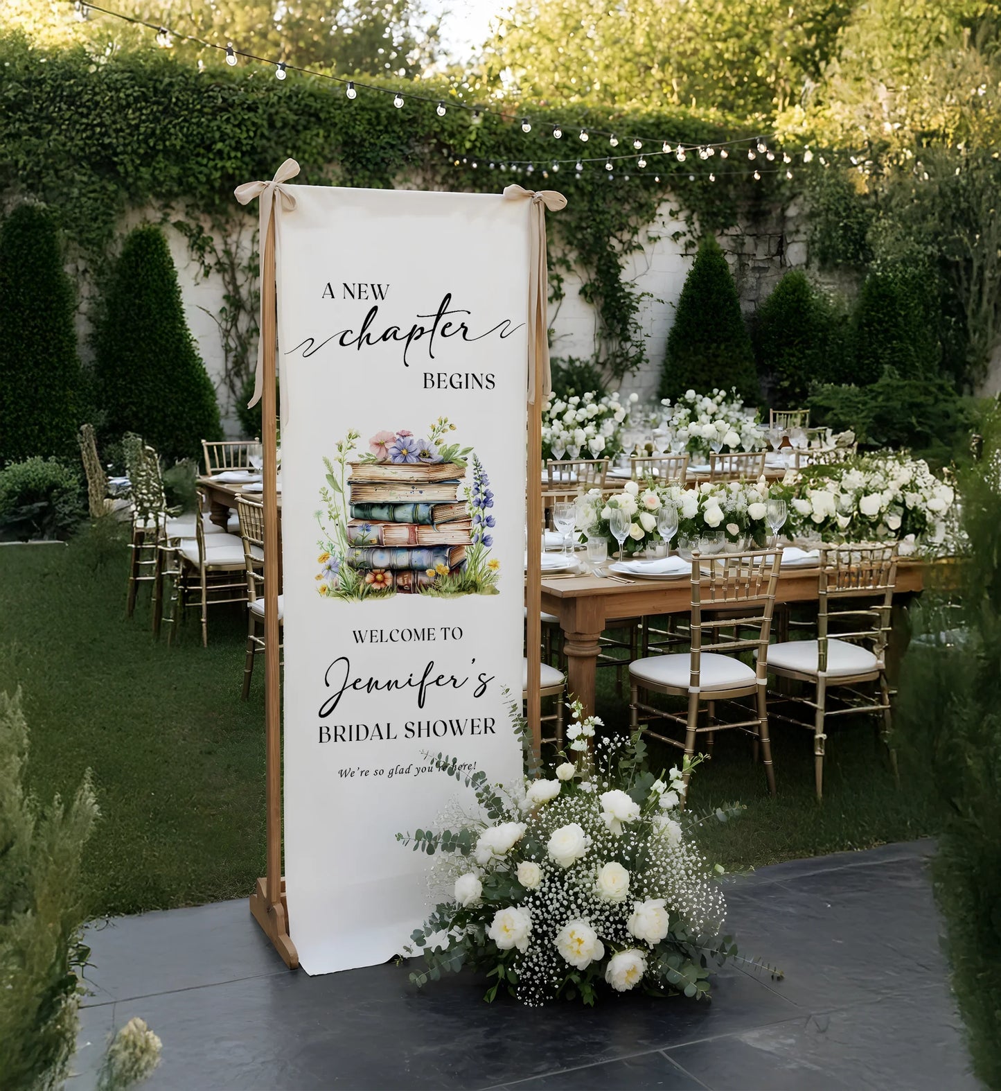 Floral Bridal Shower Banner Personalized Linen Bridal Shower Welcome Banner Custom Name Party Decor, bridal shower decor