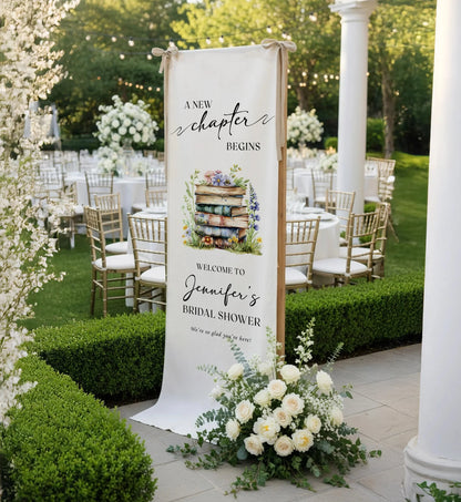Floral Bridal Shower Banner Personalized Linen Bridal Shower Welcome Banner Custom Name Party Decor, bridal shower decor