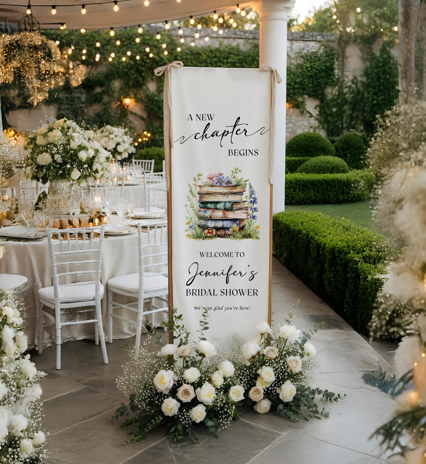 Floral Bridal Shower Banner Personalized Linen Bridal Shower Welcome Banner Custom Name Party Decor, bridal shower decor
