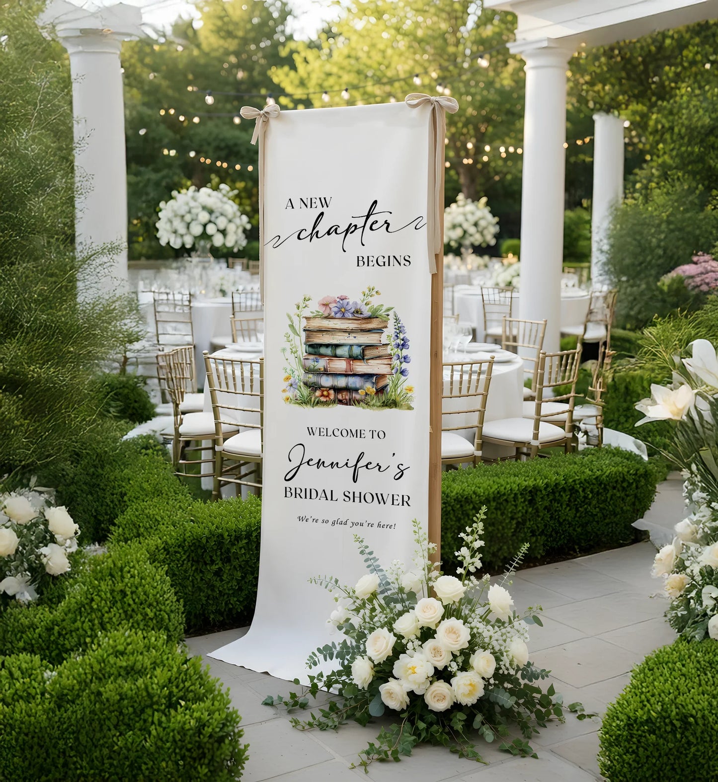 Floral Bridal Shower Banner Personalized Linen Bridal Shower Welcome Banner Custom Name Party Decor, bridal shower decor