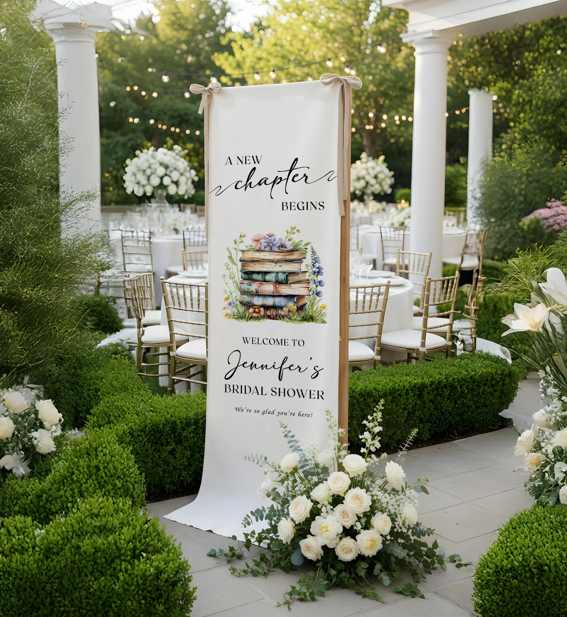Floral Bridal Shower Banner Personalized Linen Bridal Shower Welcome Banner Custom Name Party Decor, bridal shower decor