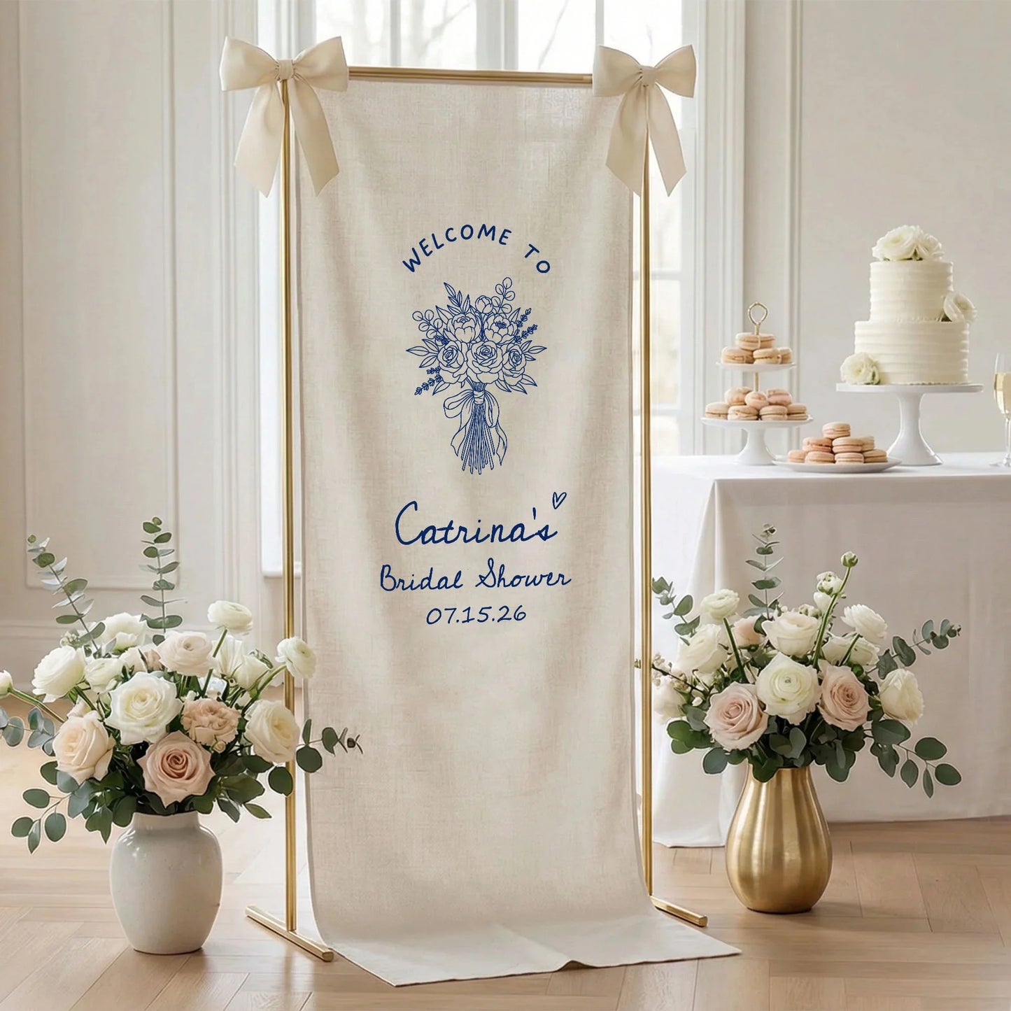 Floral Bridal Shower Banner Personalized Custom Name Bridal Shower Welcome Backdrop Decor, bridal shower decor (view 2)