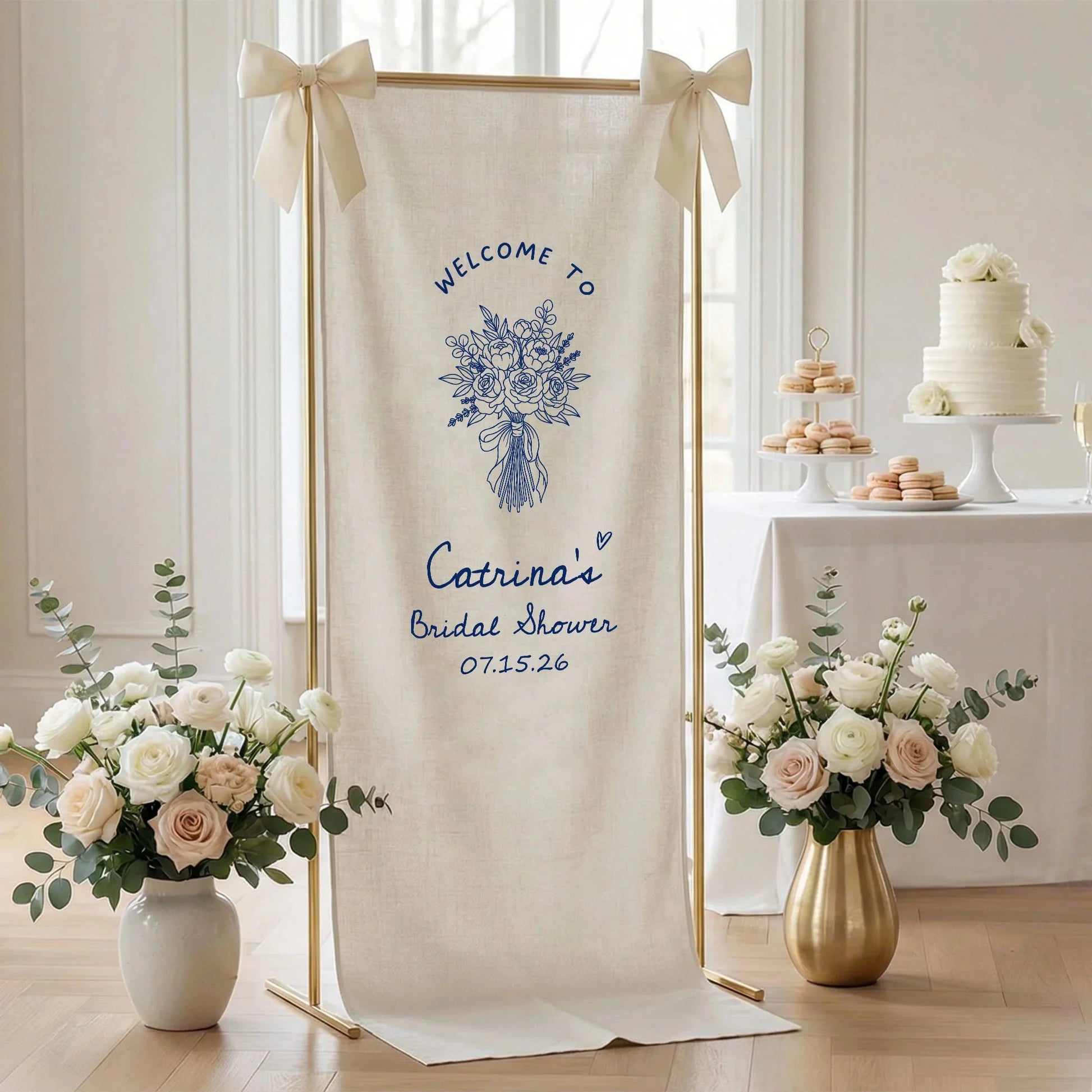 Floral Bridal Shower Banner Personalized Custom Name Bridal Shower Welcome Backdrop Decor, bridal shower decor (view 2)