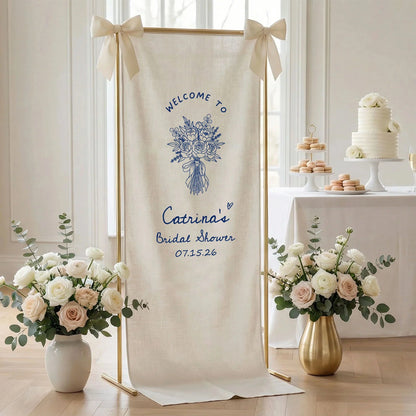 Floral Bridal Shower Banner Personalized Custom Name Bridal Shower Welcome Backdrop Decor, bridal shower decor (view 2)