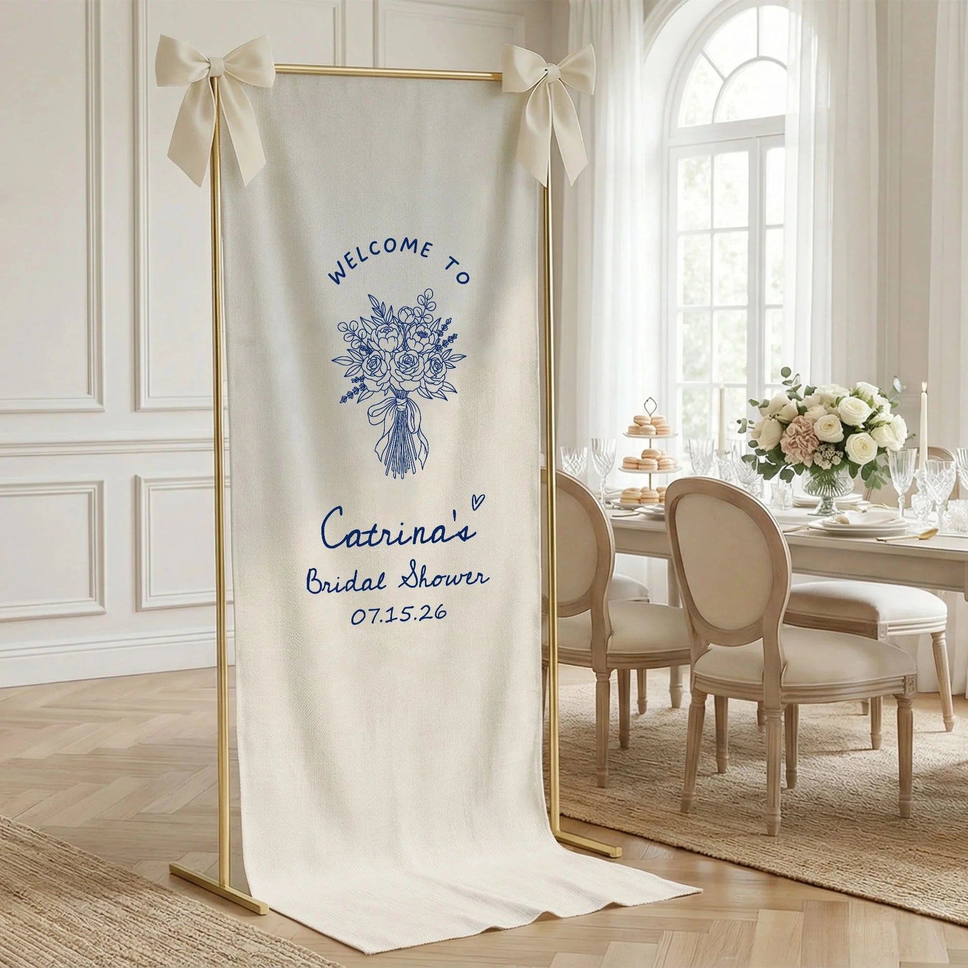 Floral Bridal Shower Banner Personalized Custom Name Bridal Shower Welcome Backdrop Decor, bridal shower decor (view 3)