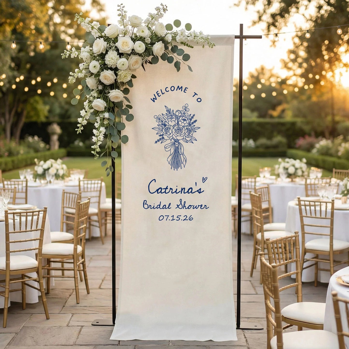 Floral Bridal Shower Banner Personalized Custom Name Bridal Shower Welcome Backdrop Decor, bridal shower decor (view 5)