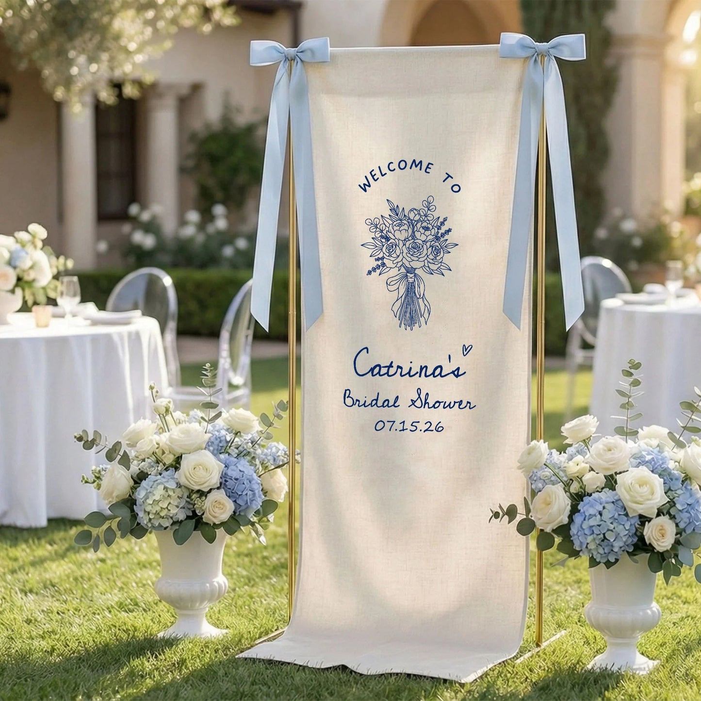 Floral Bridal Shower Banner Personalized Custom Name Bridal Shower Welcome Backdrop Decor, bridal shower decor (view 7)