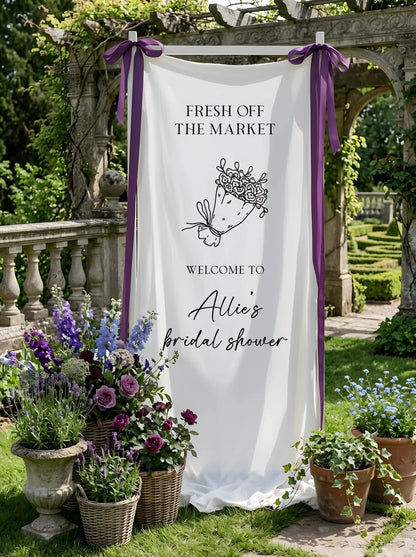 Floral Bridal Shower Banner Personalized Custom Name Fresh Off the Market Welcome Sign Decor, bridal shower decor
