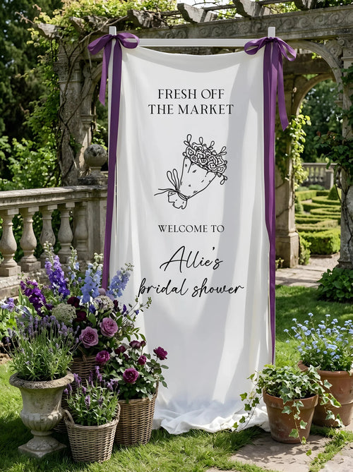 Floral Bridal Shower Banner Personalized Custom Name Fresh Off the Market Welcome Sign Decor, bridal shower decor