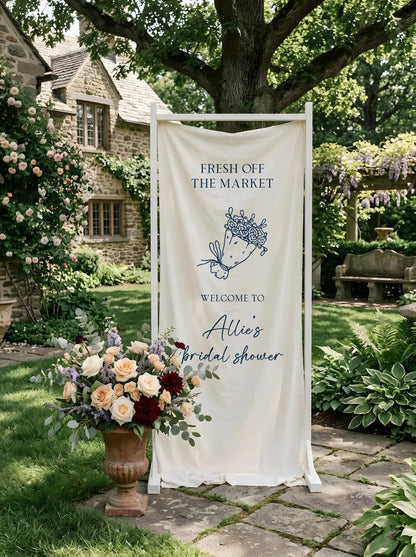 Floral Bridal Shower Banner Personalized Custom Name Fresh Off the Market Welcome Sign Decor, bridal shower decor (view 3)