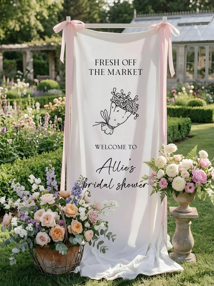 Floral Bridal Shower Banner Personalized Custom Name Fresh Off the Market Welcome Sign Decor, bridal shower decor (view 6)