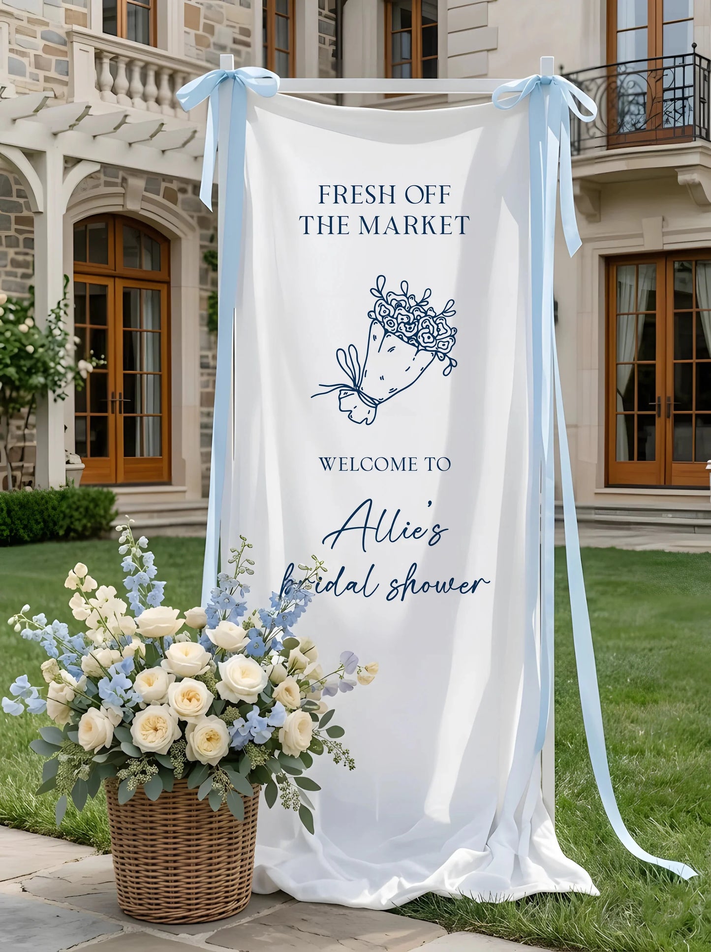 Floral Bridal Shower Banner Personalized Custom Name Fresh Off the Market Welcome Sign Decor, bridal shower decor (view 8)