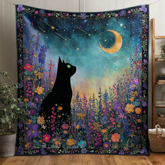 Floral Cat Night Quilt Blanket