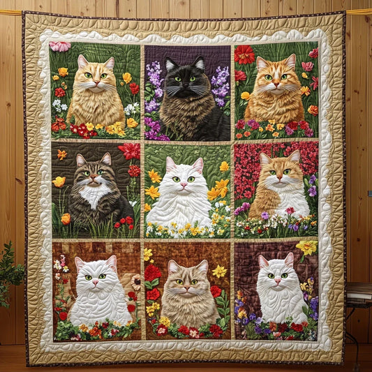 Floral Cats Quilt Blanket