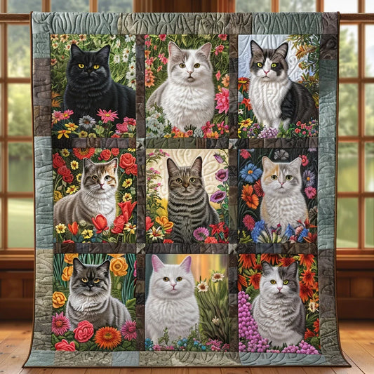 Floral Cats Quilt Blanket