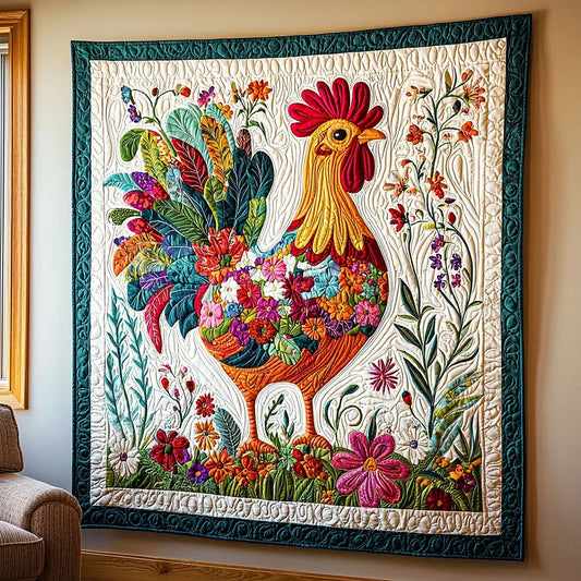 Floral Chicken Quilt Blanket