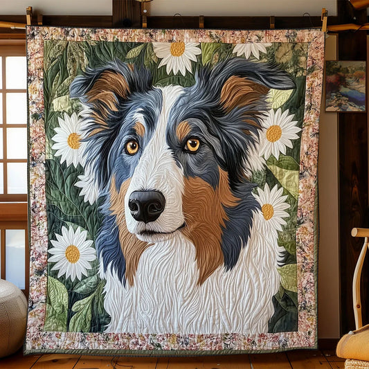Floral Collie Quilt Blanket