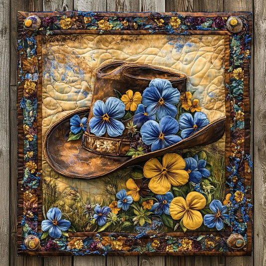 Floral Cowboy Hat Quilt Blanket