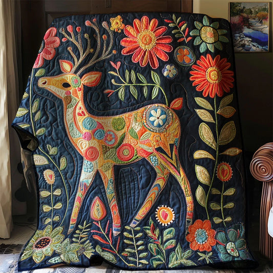 Floral Deer Quilt Blanket