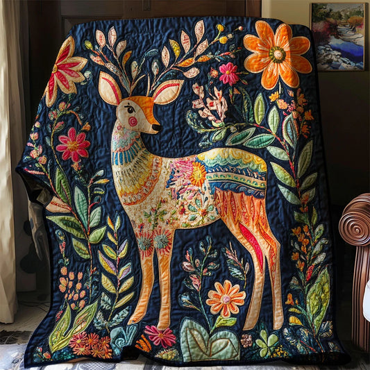 Floral Deer Quilt Blanket