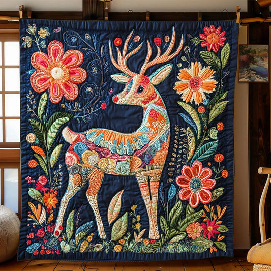 Floral Deer Quilt Blanket