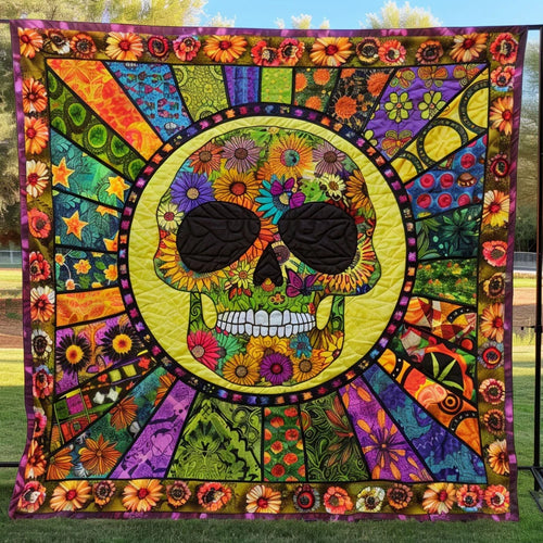 Floral Fiesta Skull Quilt Blanket