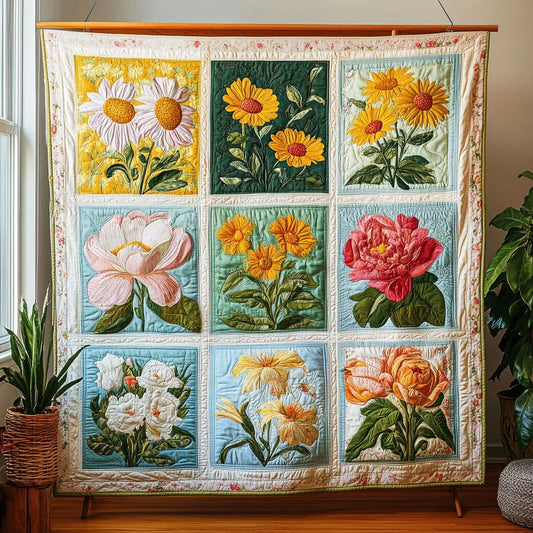 Floral Garden Symphony Quilt Blanket