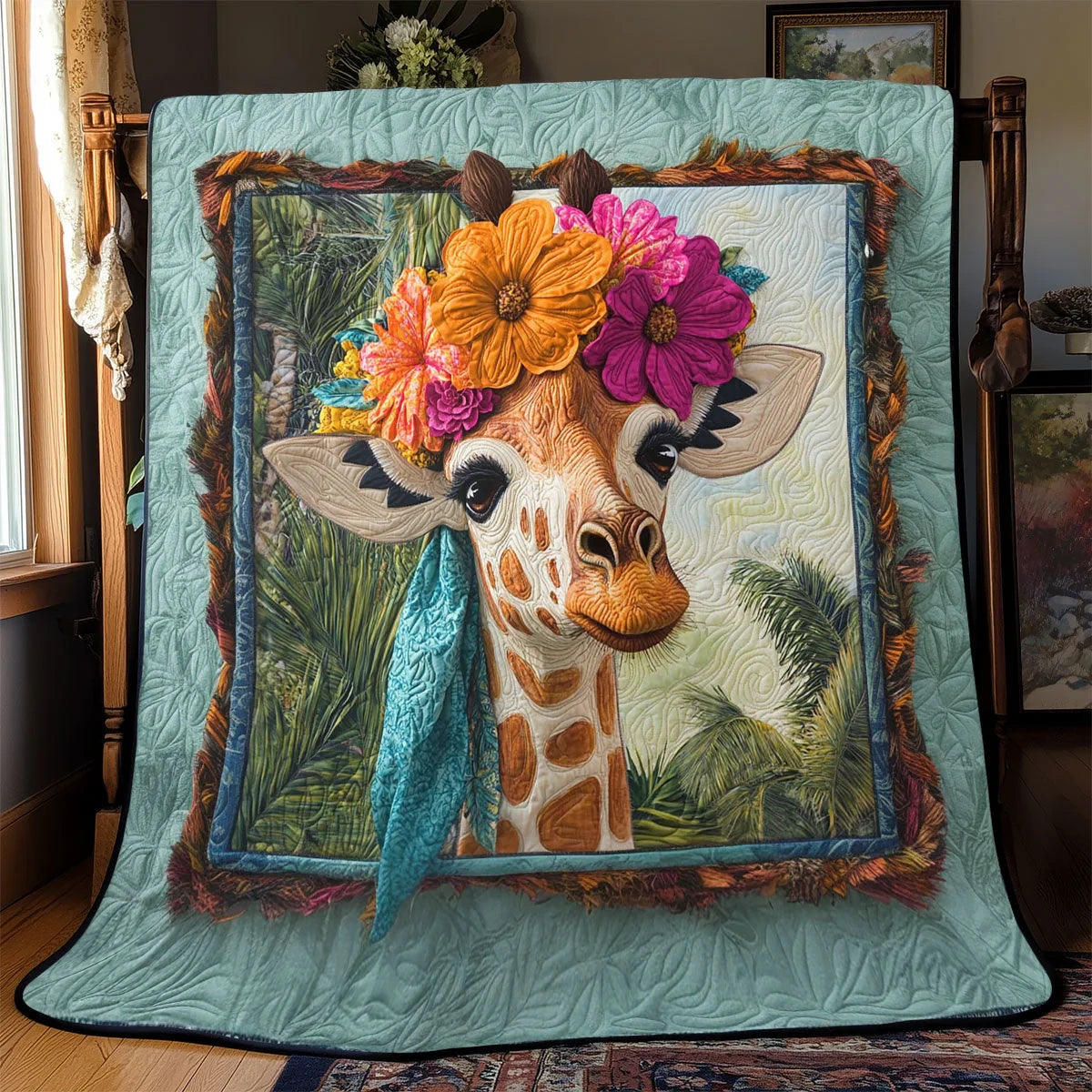 Floral Giraffe Cp0404010 Quilt Blanket