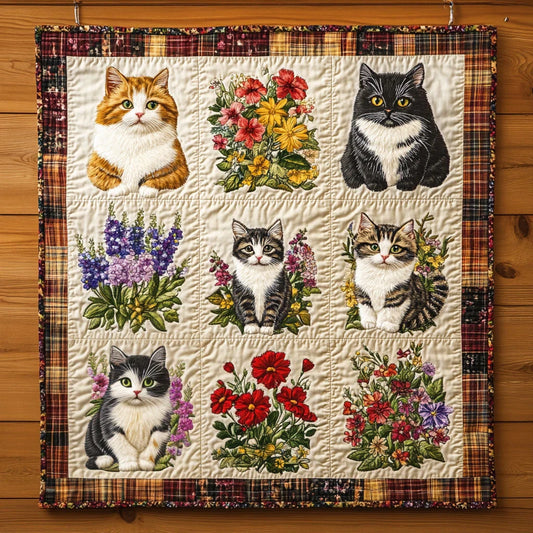 Floral Harmony Cat Quilt Blanket