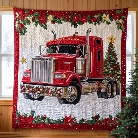 Floral Holiday Truck Quilt Blanket