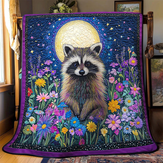 Floral Night Raccoon Quilt Blanket