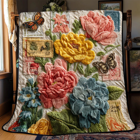 Floral Postmark Story Quilt Blanket