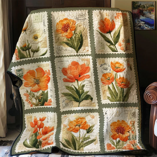 Floral Stamp Elegance Quilt Blanket